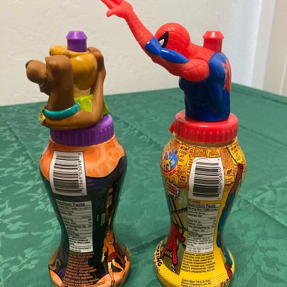 RARE VTG Cartoon Belly Washers Scooby Doo Shaggy Spiderman Bottles & Toppers Set - Picture 3 of 5